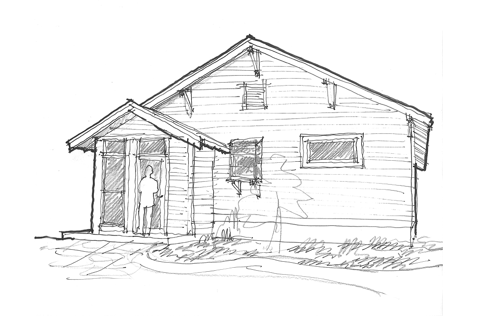 Concept sketch addition in the rear of the house.