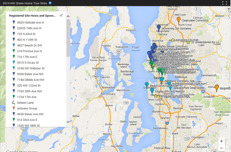 Google Map of the 2014 NW Green Home Tour Sites