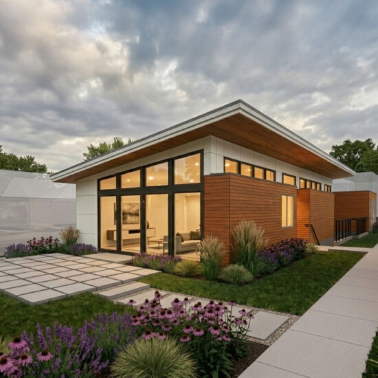 A modern one-story DADU in a Seattle single family neighborhood. Modern Pacific Northwest design and detailing with natural and modern details.