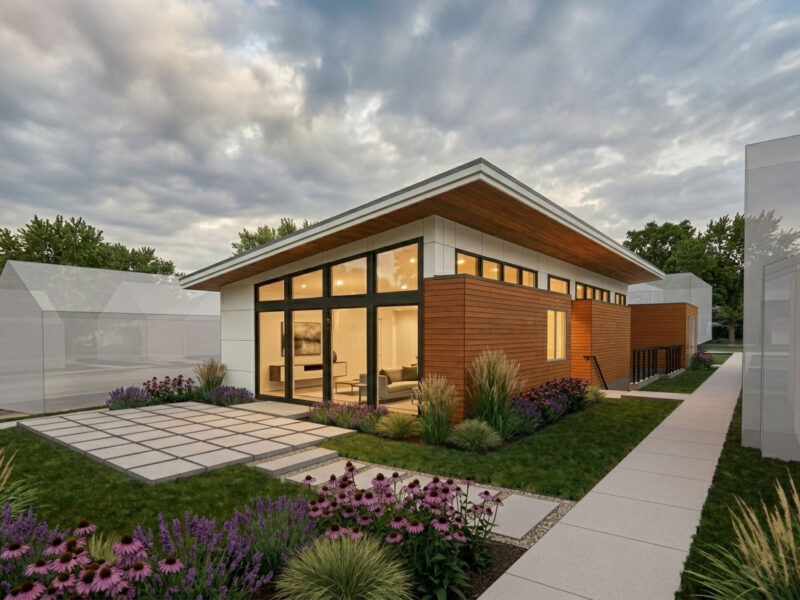 A modern one-story DADU in a Seattle single family neighborhood. Modern Pacific Northwest design and detailing with natural and modern details.