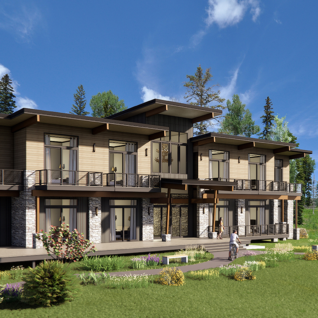 rendering of a mountain lodge designed for offsite modular construction