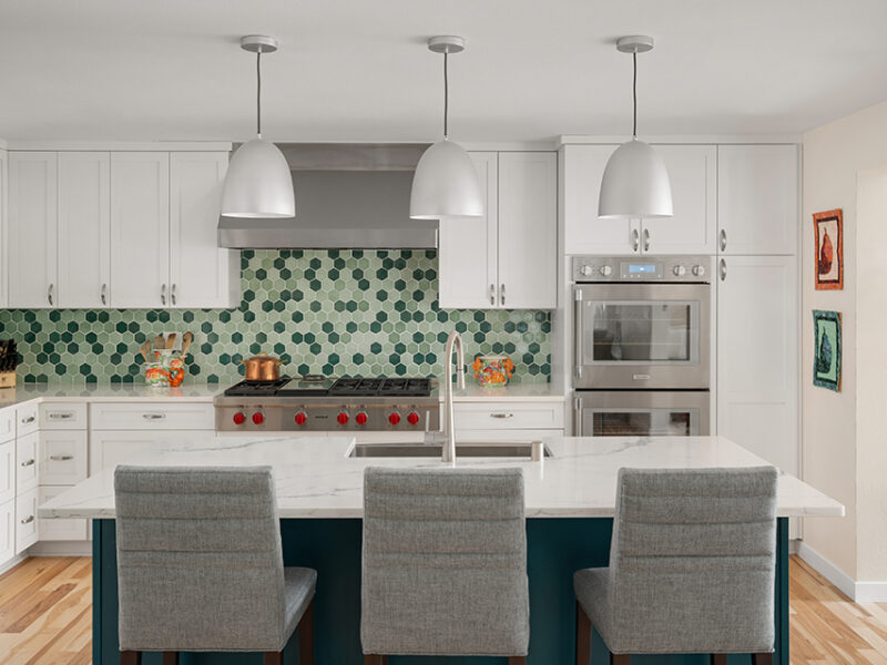 kitchen with hex tile backsplash